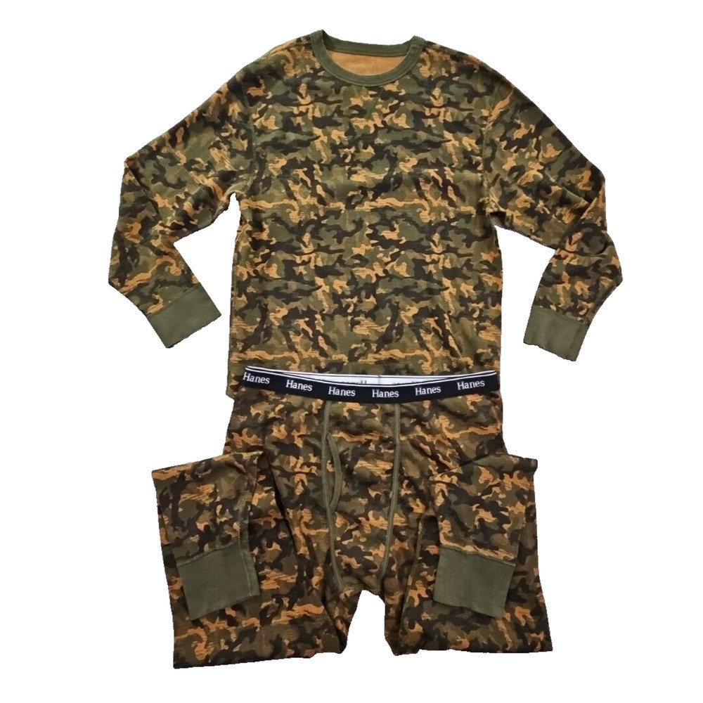 Hanes Sleepwear‎ Set Camouflage Men's XL Reversable Top & 2XL Bottoms EUC